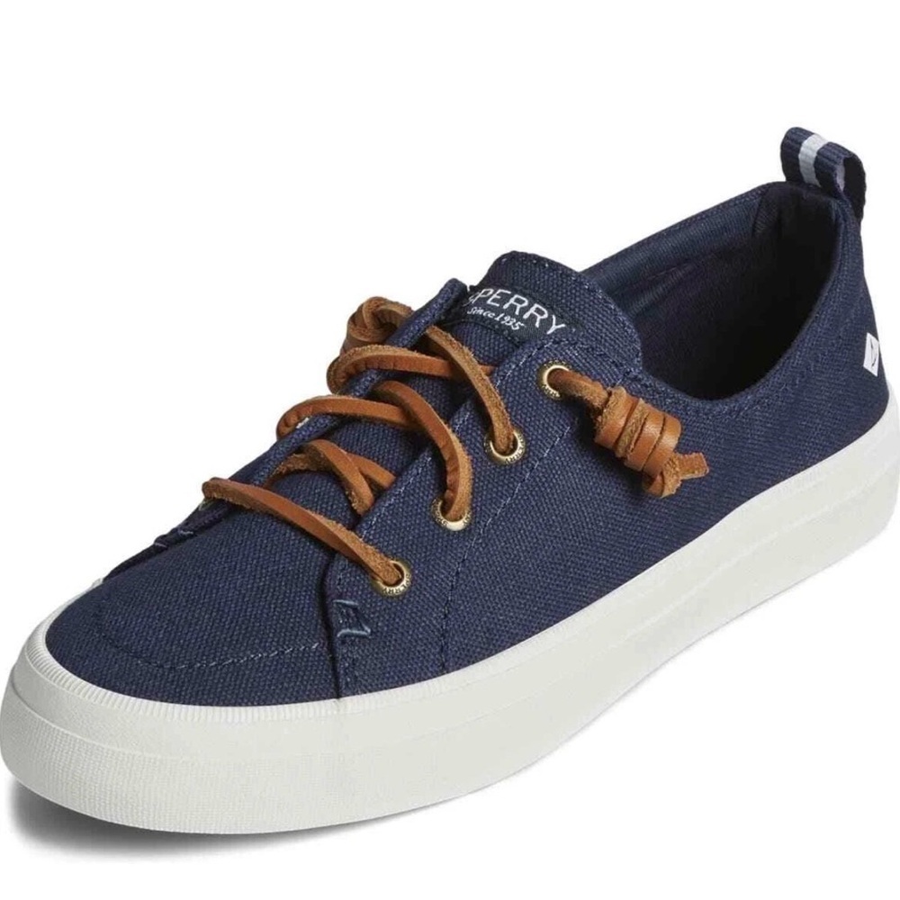 Sperry Navy Canvas Low-Profile Sneaker with Brown Laces